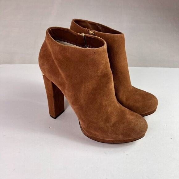 Michael Kors Ankle Boots Womens 8.5 Haven Brown Suede High Heels Almond Toe - Picture 1 of 11